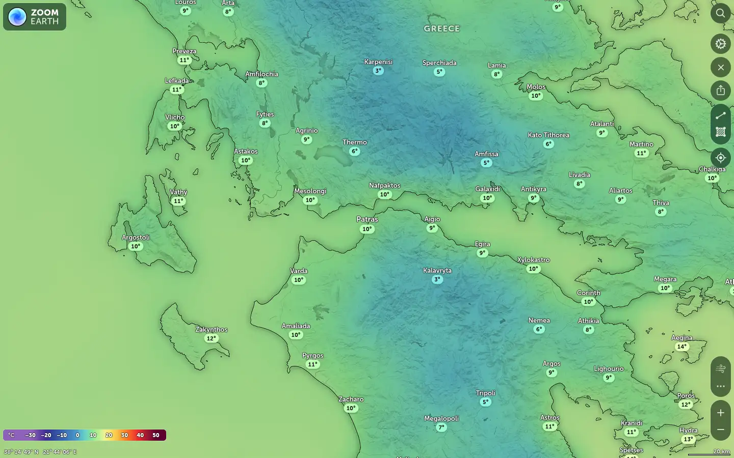 Χάρτης θερμοκρασίας Πάτρα καιρός