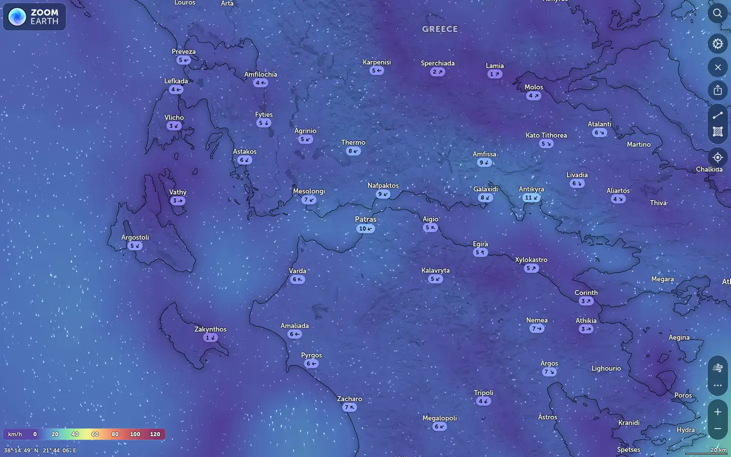 Χάρτης ανέμων Πάτρα καιρός